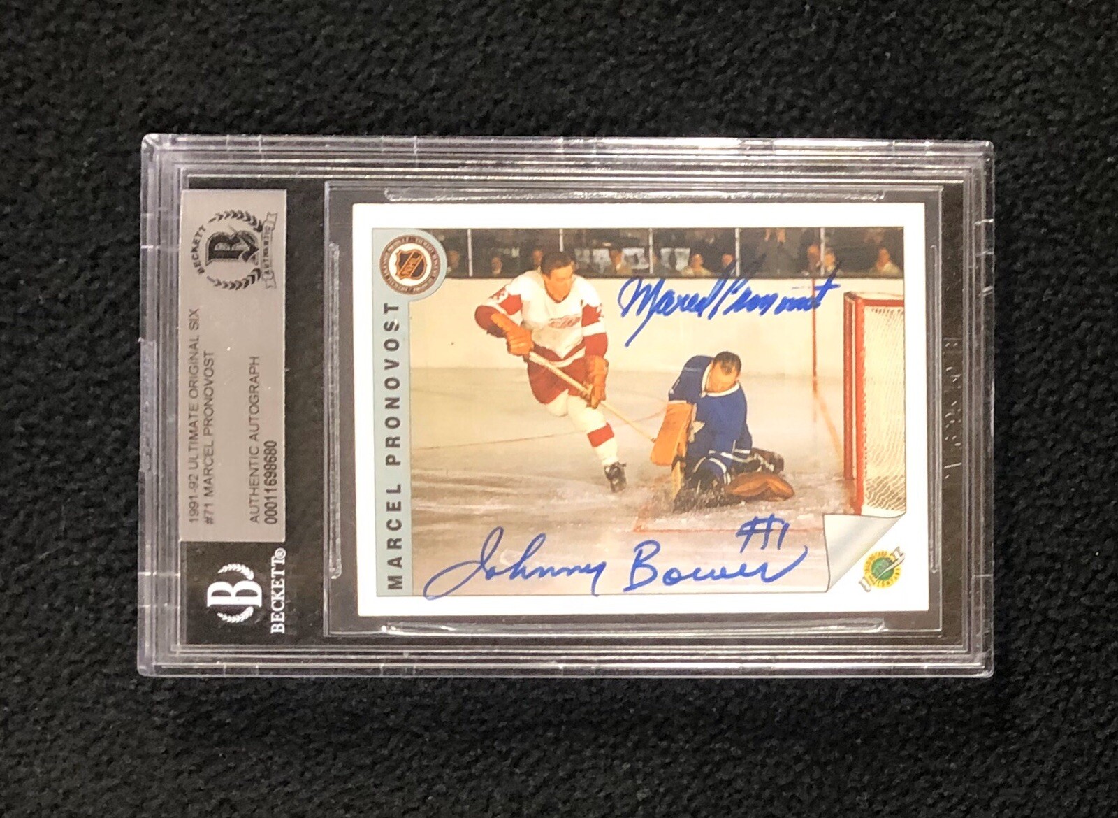 Marcel Pronovost & Johnny Bower Signed 1991/92 Ultimate Card Beckett Certified