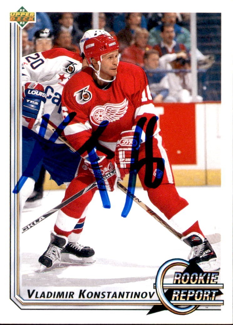 Vladimir Konstantinov Signed 1992/93 Upper Deck Rookie Report Card #357 JSA COA