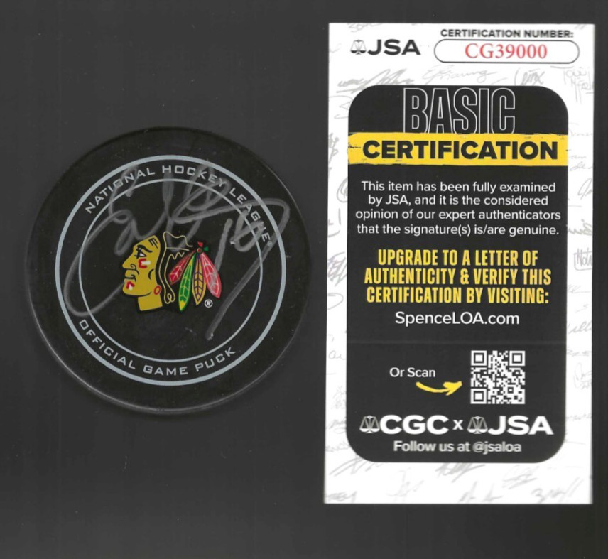 Ed Olczyk Signed Chicago Blackhawks Official Game Puck JSA COA