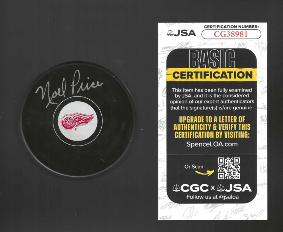 Noel Price Signed Detroit Red Wings Puck JSA COA