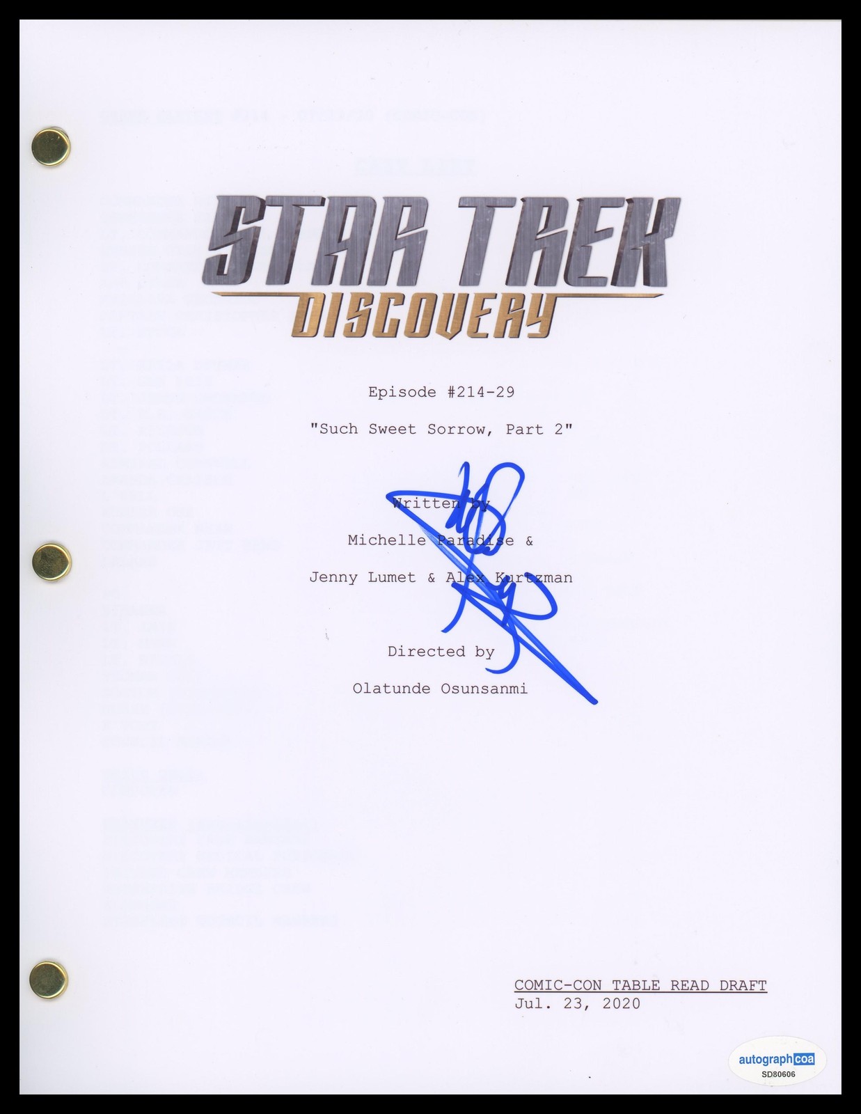 WILSON CRUZ “STAR TREK: DISCOVERY” AUTOGRAPH SIGNED FULL EPISODE SCRIPT ACOA COLLECTIBLE MEMORABILIA