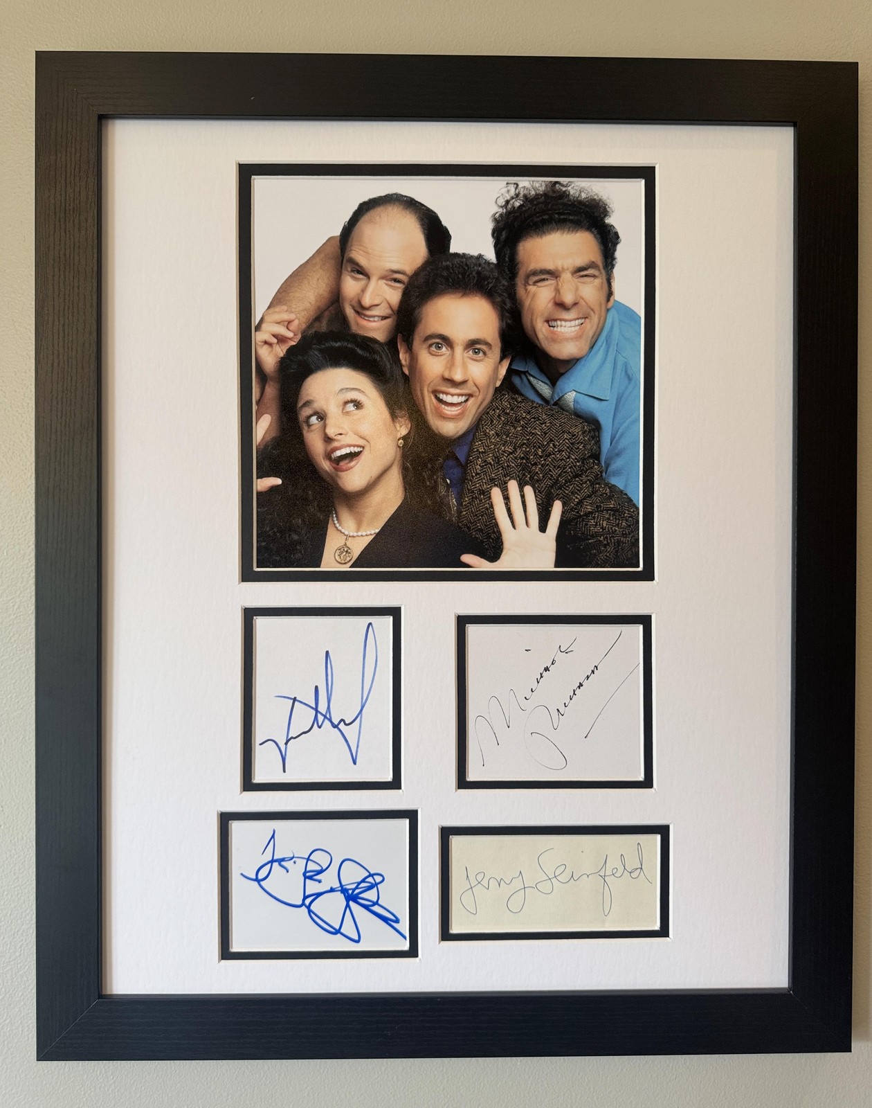 “SEINFELD” CAST AUTOGRAPHS SIGNED FRAMED 16×20 DISPLAY – JERRY, JULIA +2 ACOA COLLECTIBLE MEMORABILIA