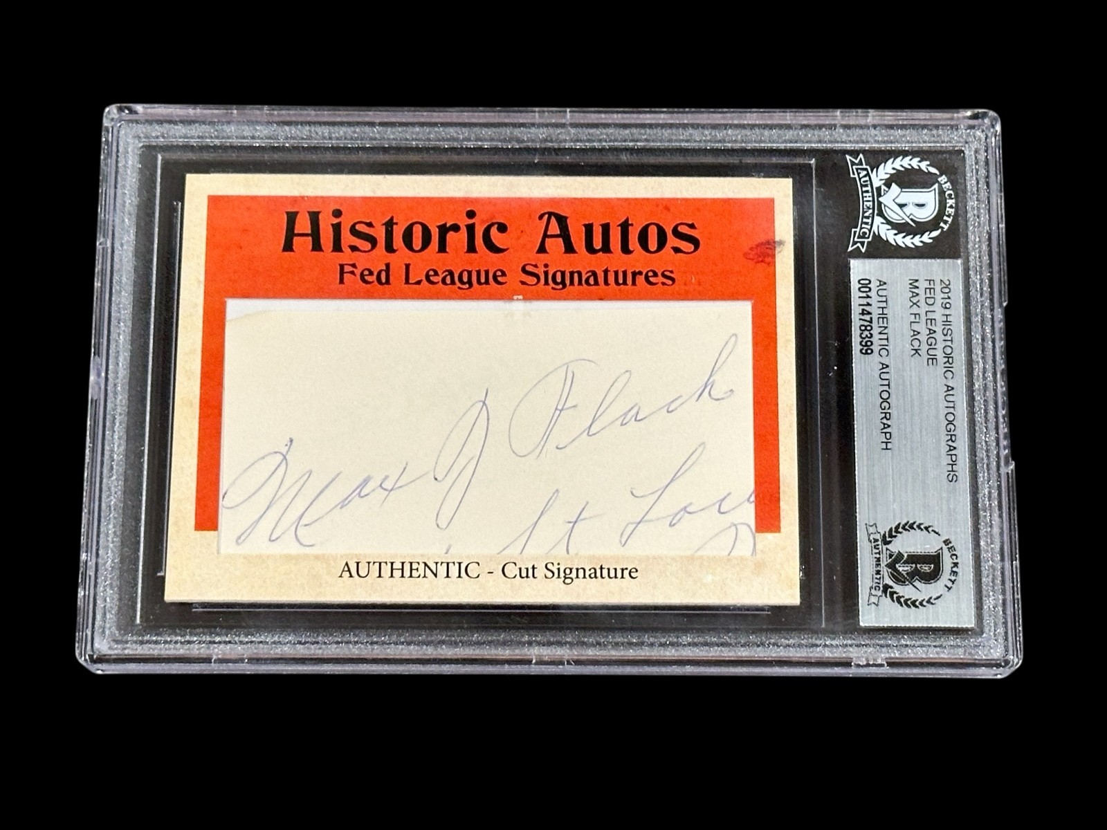 Max Flack Chicago Whales Chicago Cubs Fed Leag Signed Autograph BAS Beckett Slab