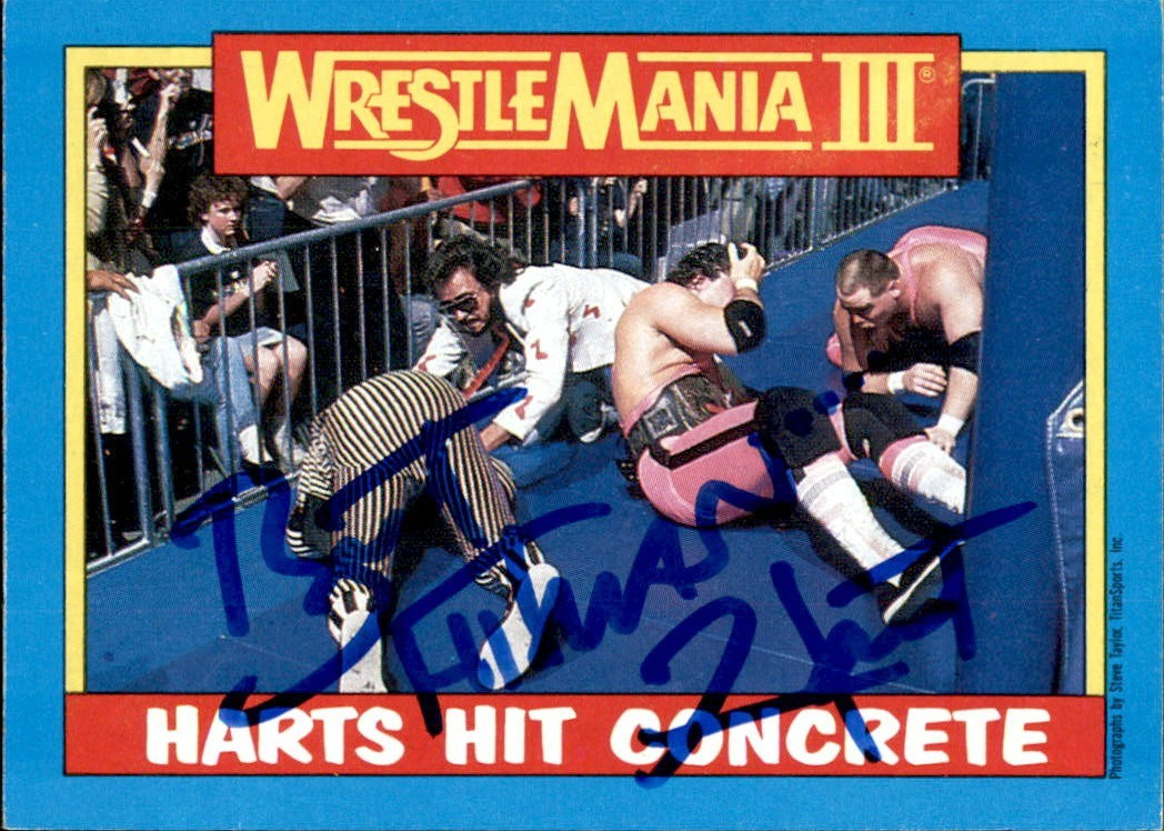 BRET HART SIGNED 1987 TOPPS WWF WRESTLE MANIA III CARD #57 WWE COLLECTIBLE MEMORABILIA