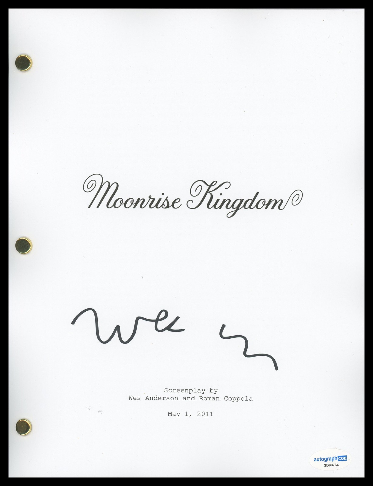 WES ANDERSON “MOONRISE KINGDOM” DIRECTOR AUTOGRAPH SIGNED SCRIPT SCREENPLAY ACOA COLLECTIBLE MEMORABILIA