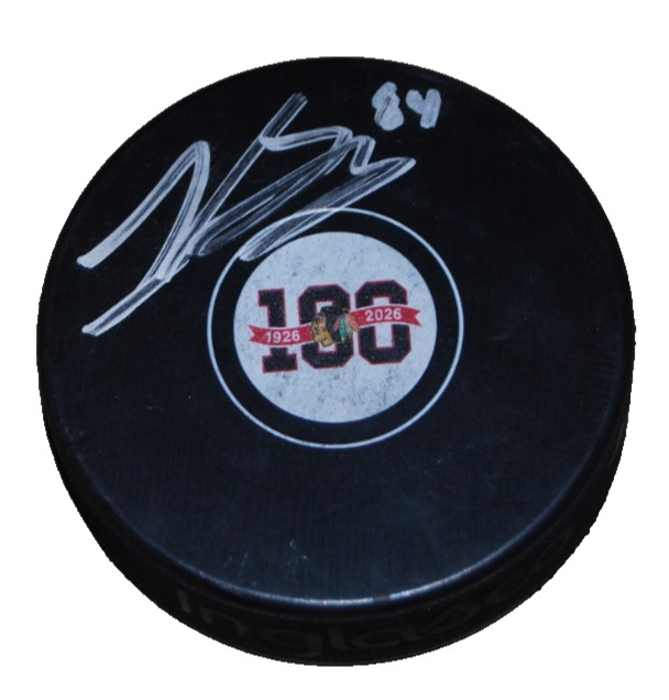 LANDON SLAGGERT signed (CHICAGO BLACKHAWKS) Centennial 100 puck BECKETT BU41231