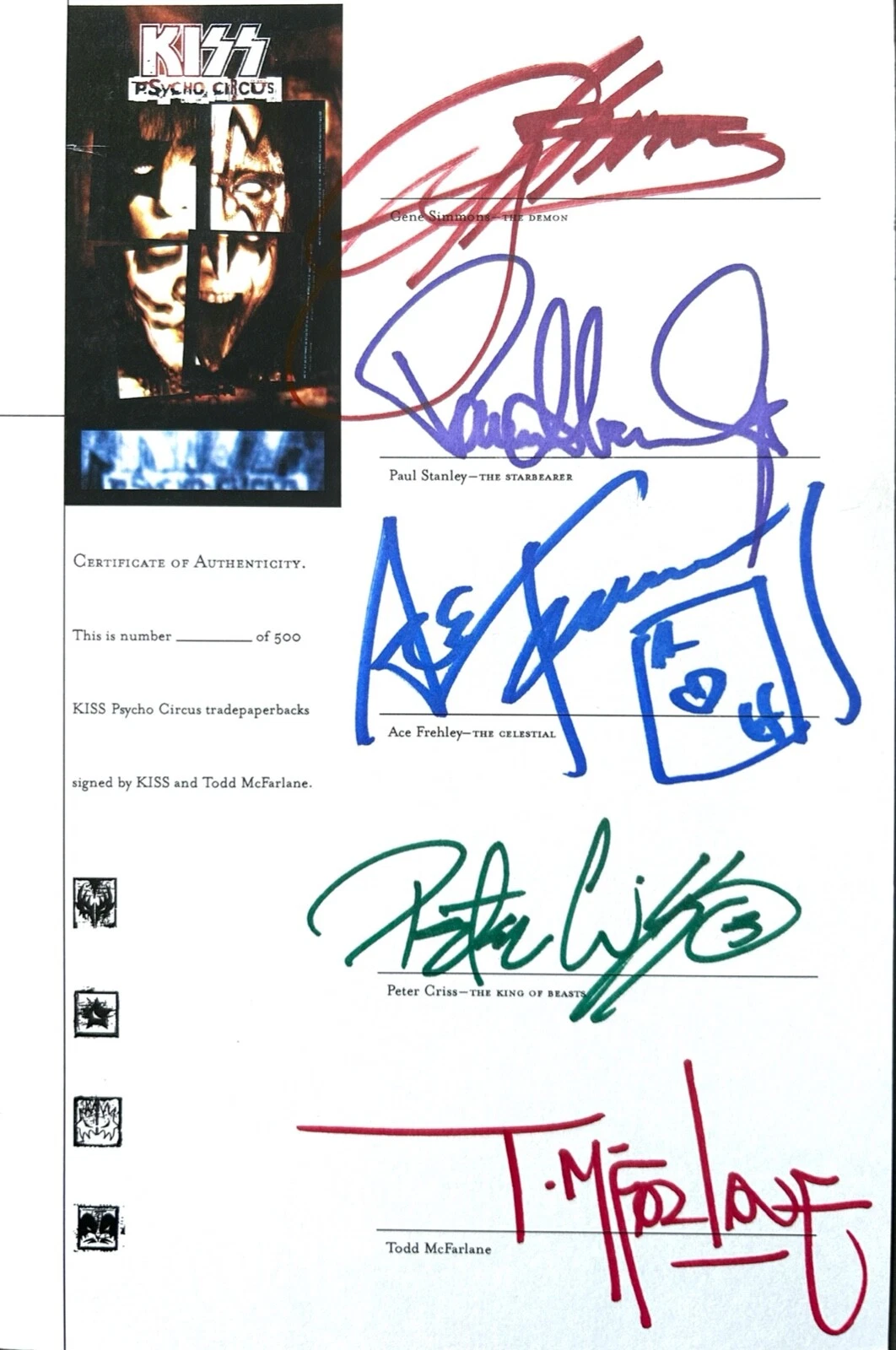 ACE FREHLEY STANLEY SIMMONS CRISS MCFARLANE Signed Autograph Comic Book KISS JSA