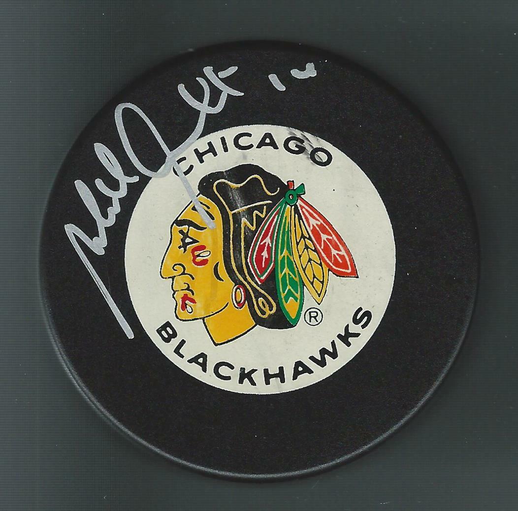 Michel Goulet Signed Chicago Blackhawks Trench Puck