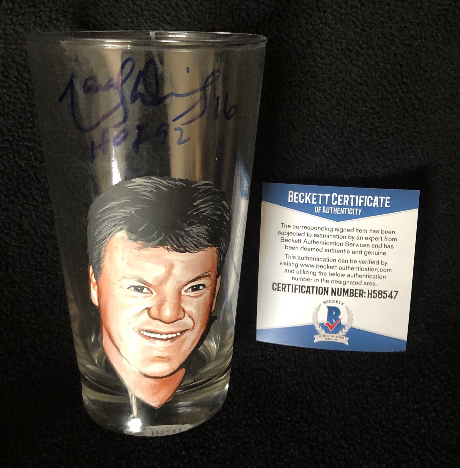 Marcel Dionne Signed & Inscribed Painted LA Kings Pint Glass Beckett COA