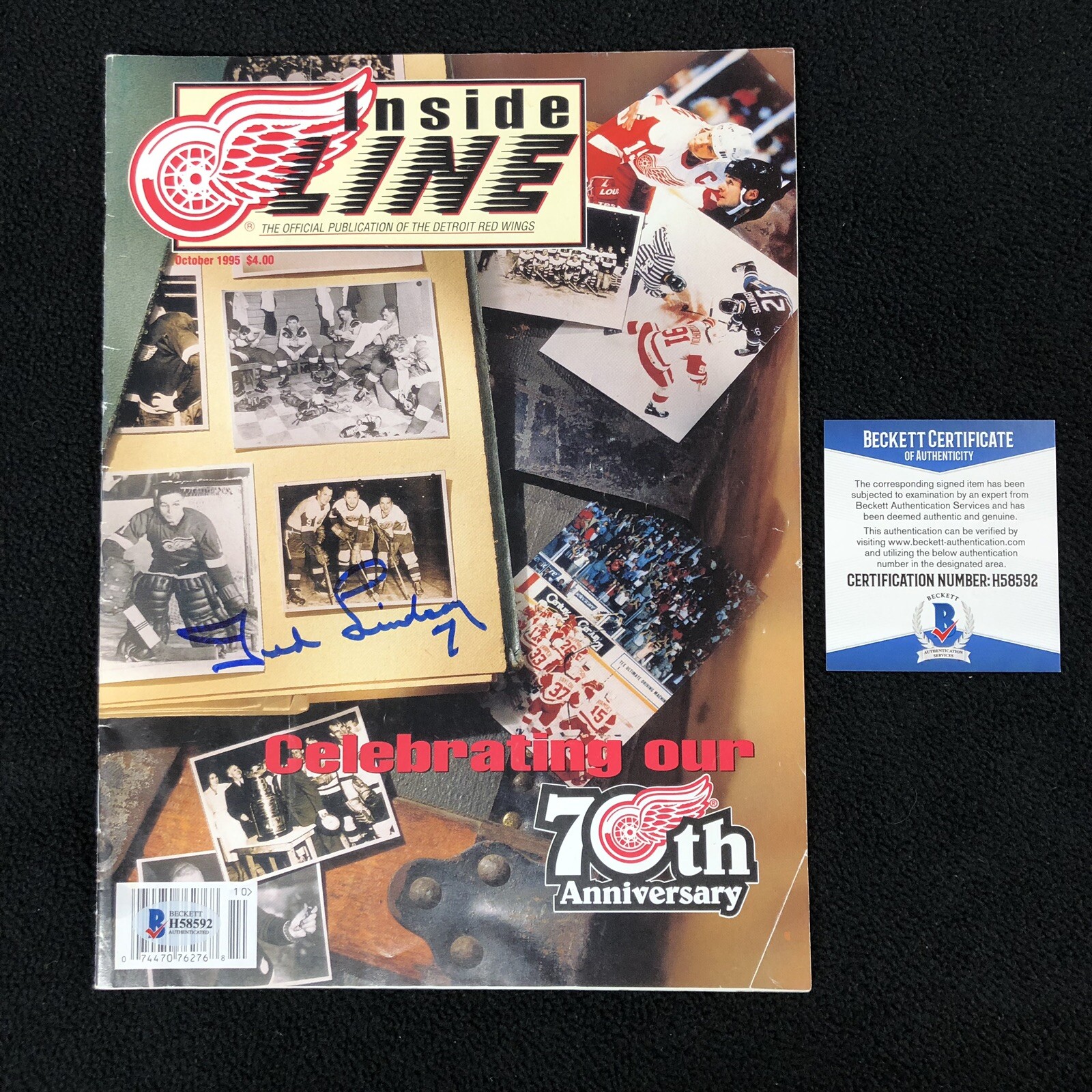 Ted Lindsay Signed Detroit Red Wings Inside Line Magazine Program Beckett COA