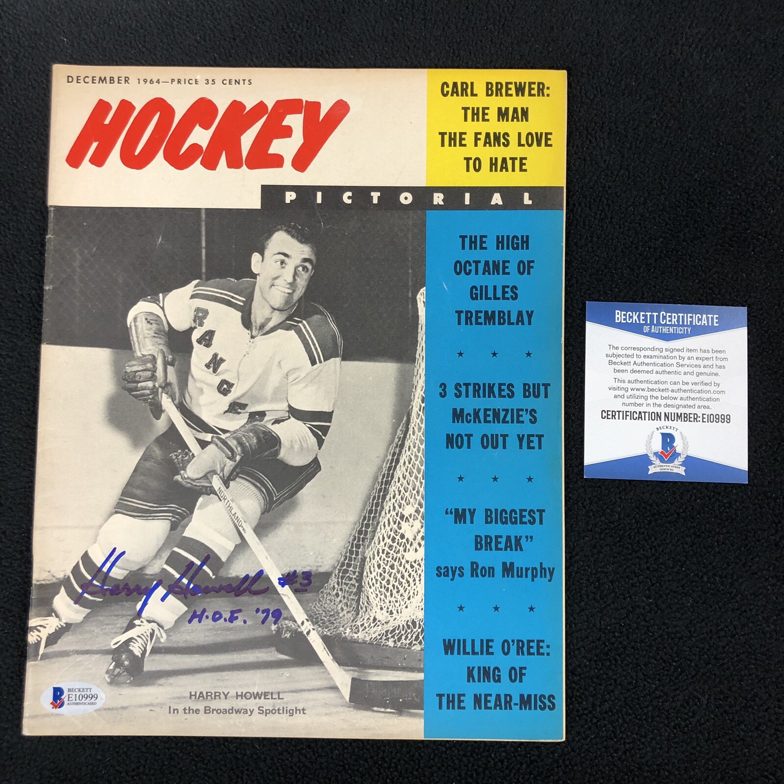Harry Howell Signed New York Rangers Hockey Pictorial 1964 Magazine Beckett COA