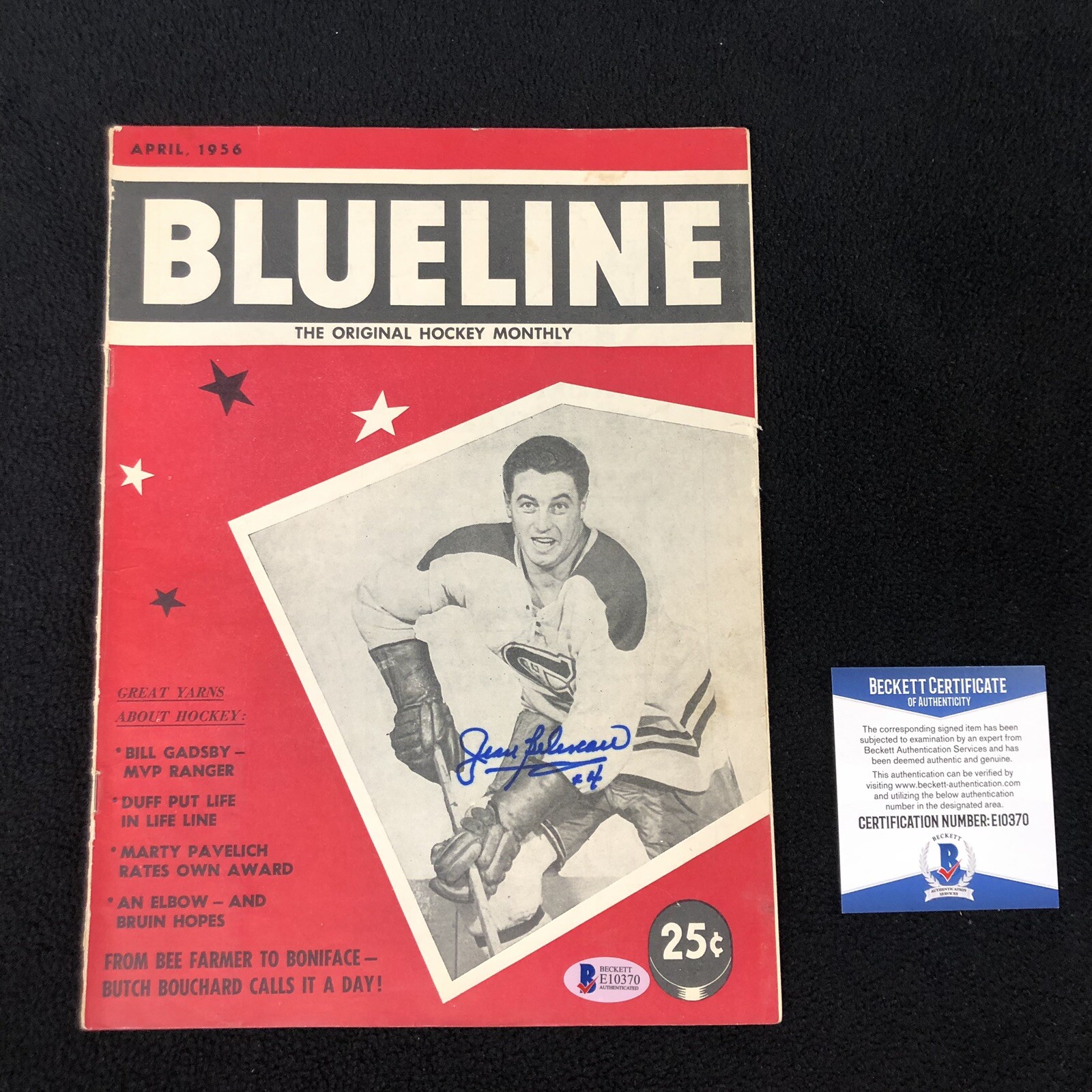 Jean Beliveau Signed Montreal Canadiens Hockey Blueline Magazine Beckett COA