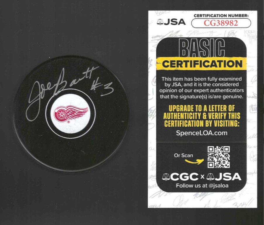 John Barrett Signed Detroit Red Wings Puck JSA COA