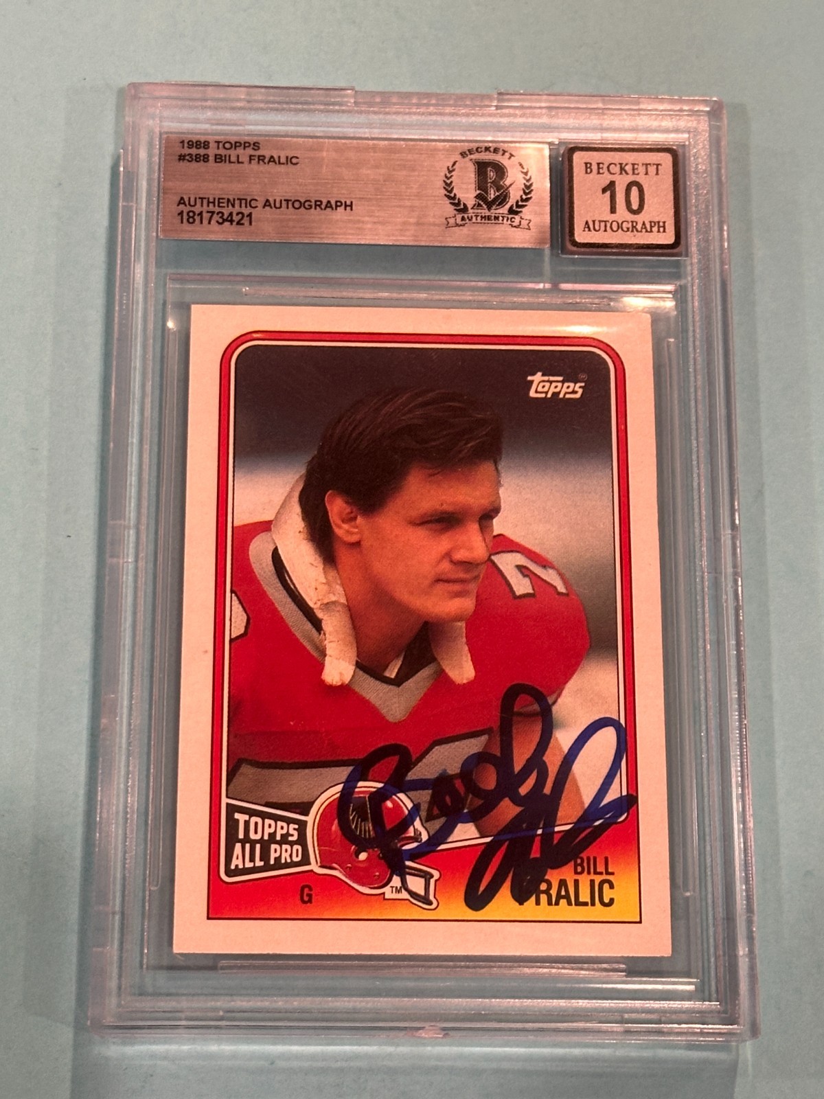 BILL FRALIC Signed 1988 TOPPS Card #388 Beckett BAS AUTO 10