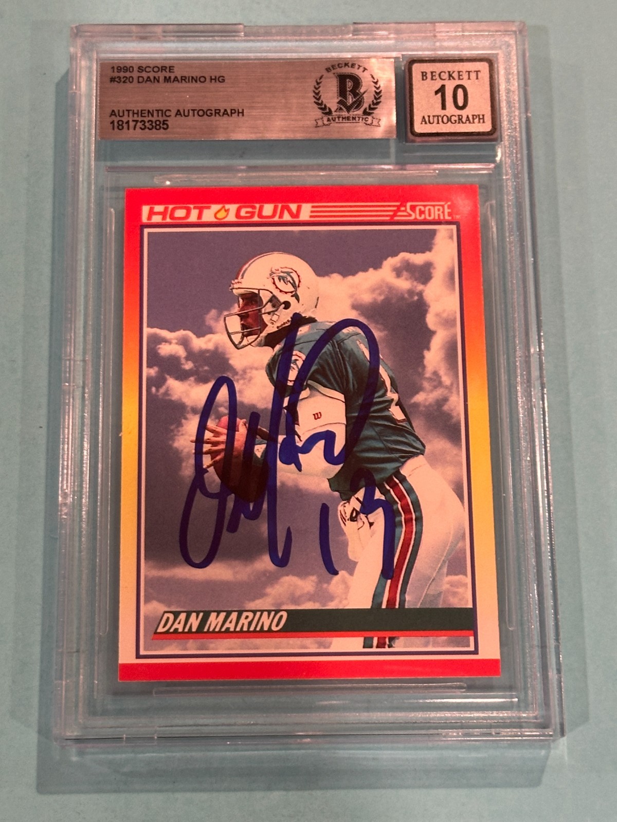 DAN MARINO Signed 1990 SCORE Card #320 HG Beckett BAS AUTO 10