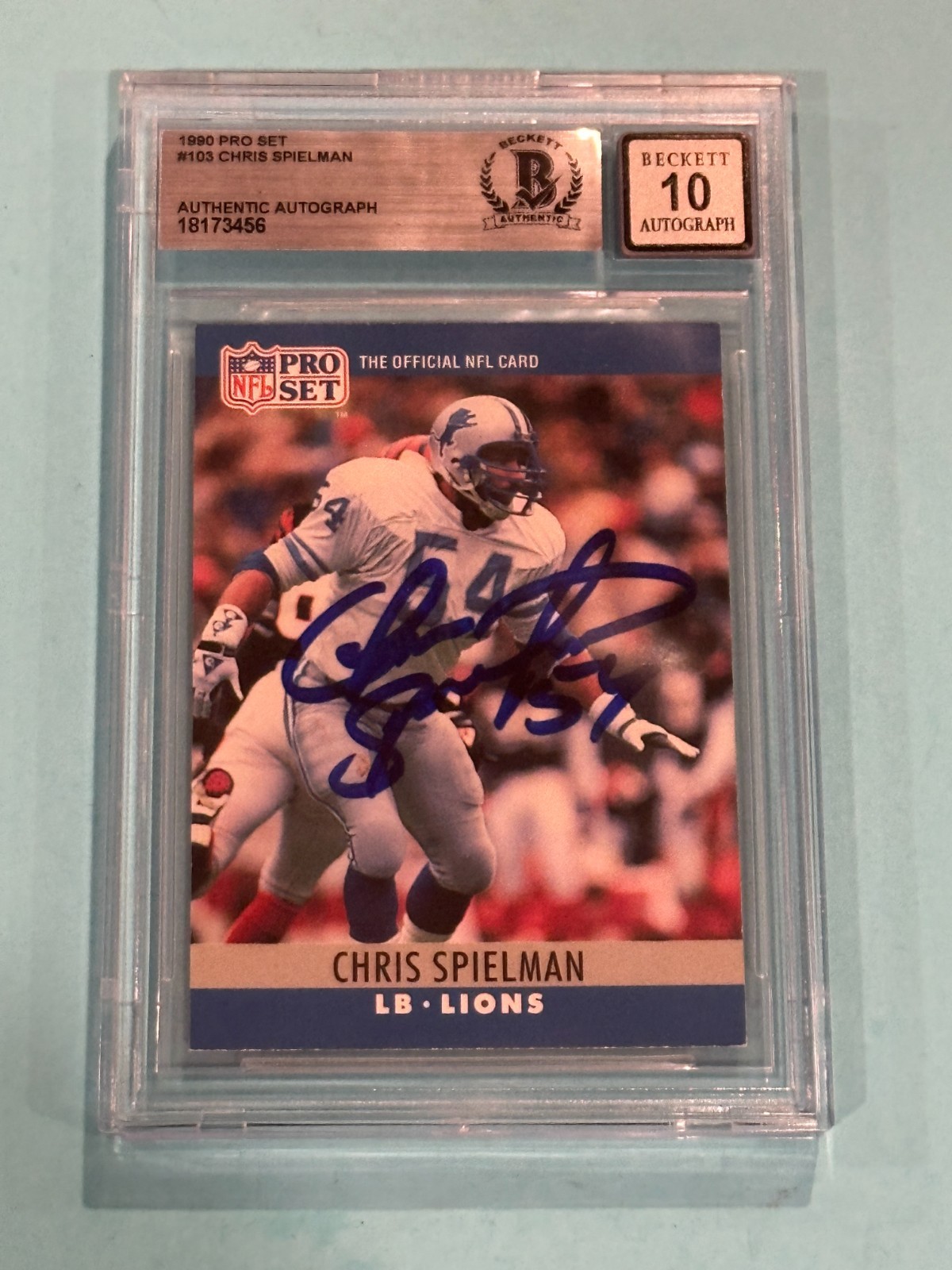 CHRIS SPIELMAN Signed 1990 PRO SET Card #103 Beckett BAS AUTO 10