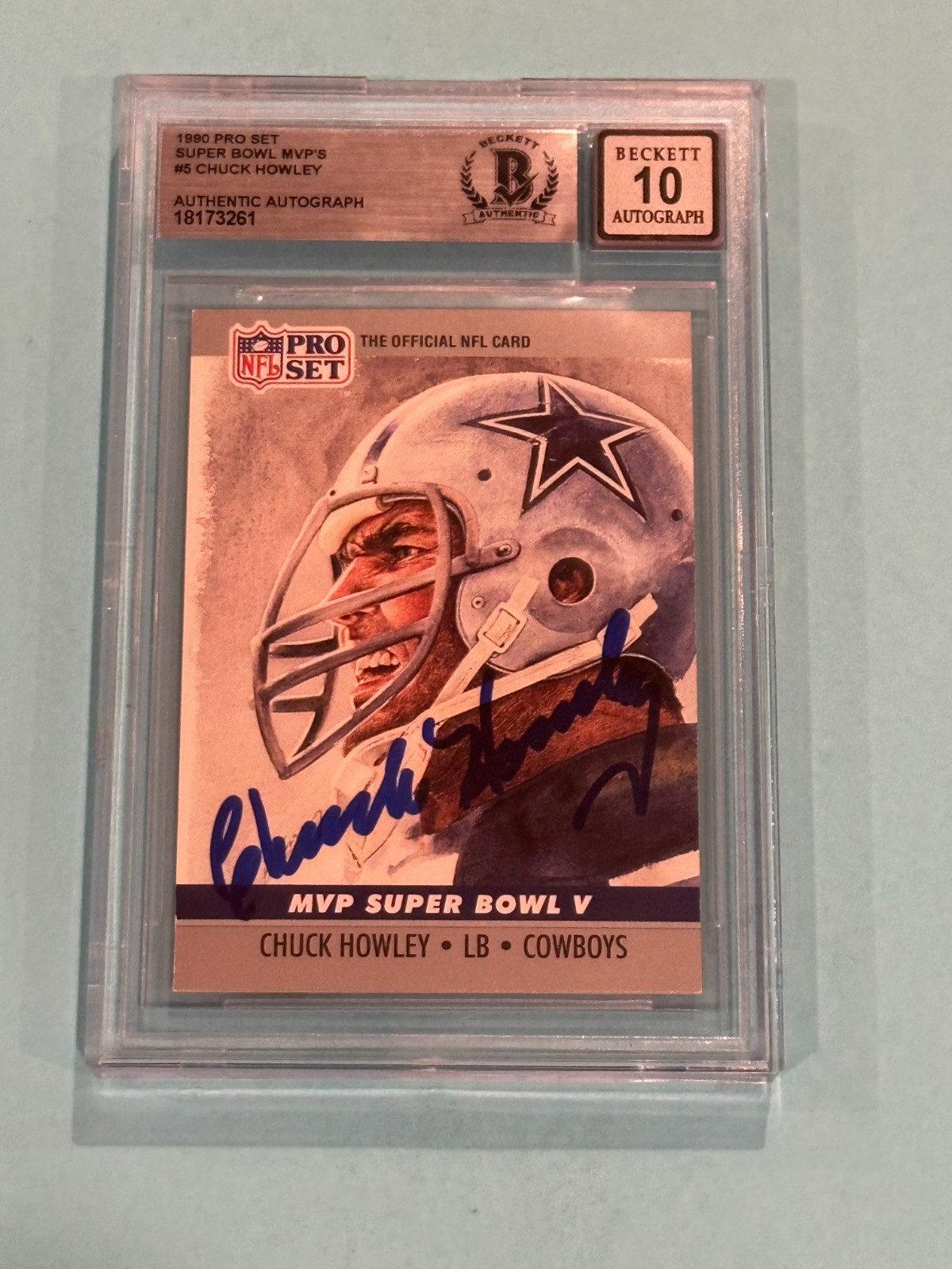 CHUCK HOWLEY Signed 1990 PRO SET SUPER BOWL MVP'S Card #5 Beckett BAS AUTO 10