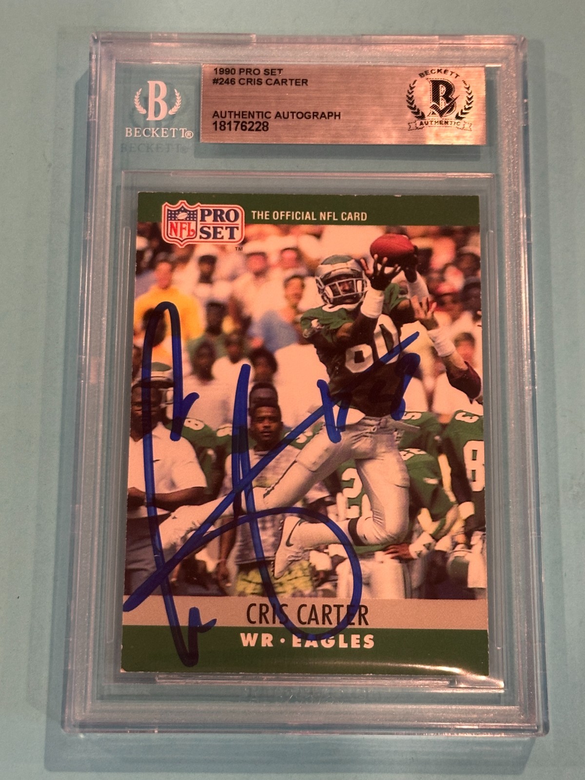CRIS CARTER Signed 1990 PRO SET Card #246 Beckett BAS