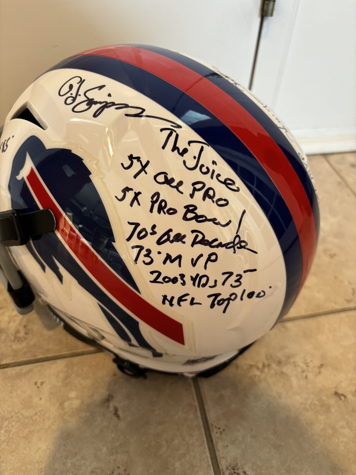 OJ Simpson Thurman Thomas Dual SIGNED Bills STAT HELMET JSA Witness 22 Stats