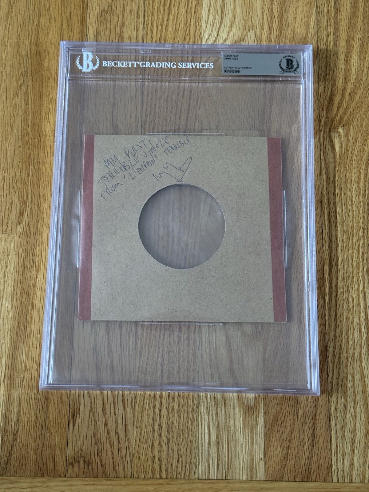 Super Rare Jimmy Page Signed Record With Awesome Inscription Beckett Slabbed