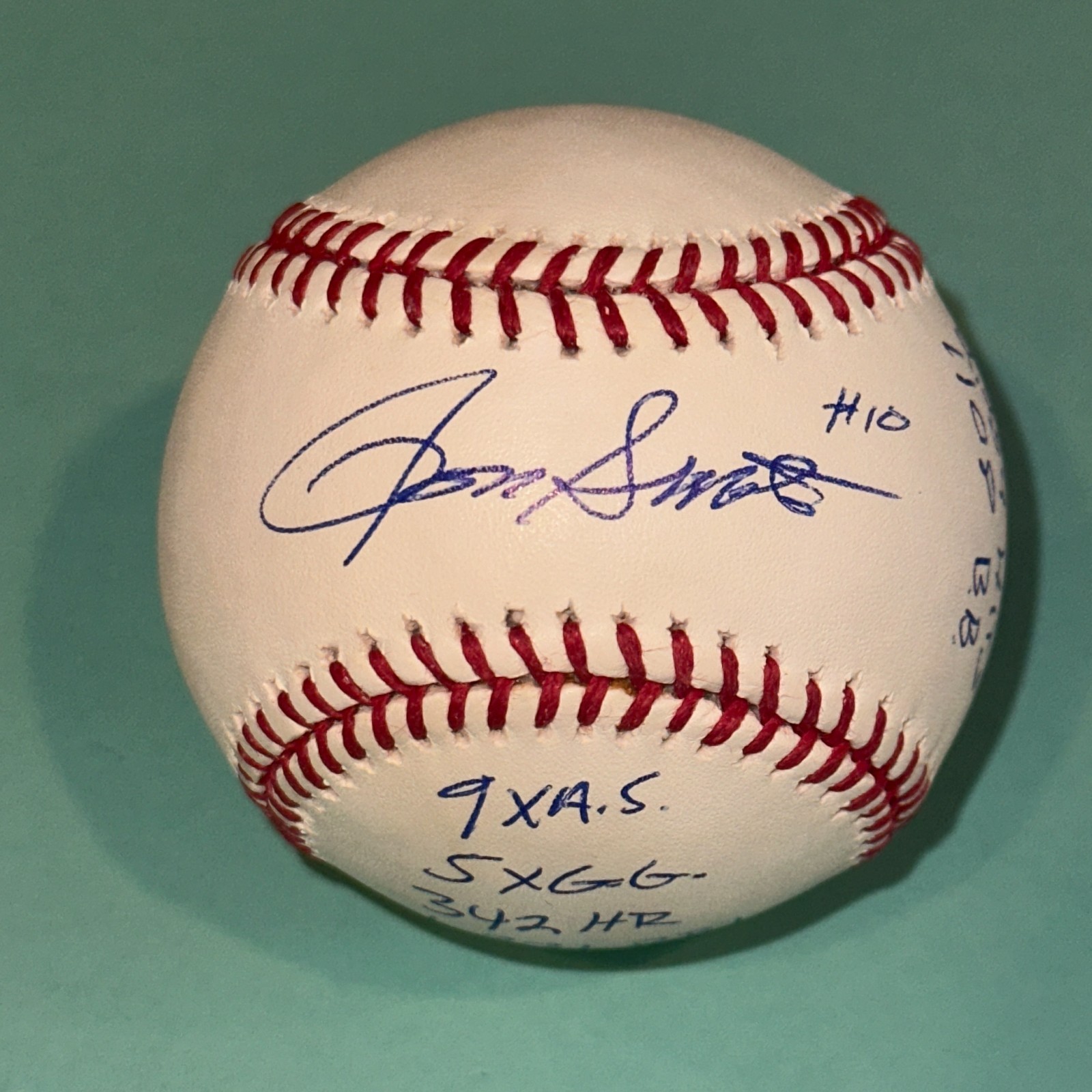 RON SANTO (Cubs) Signed Official MLB Baseball Beckett (BAS) w/ STAT Inscriptions
