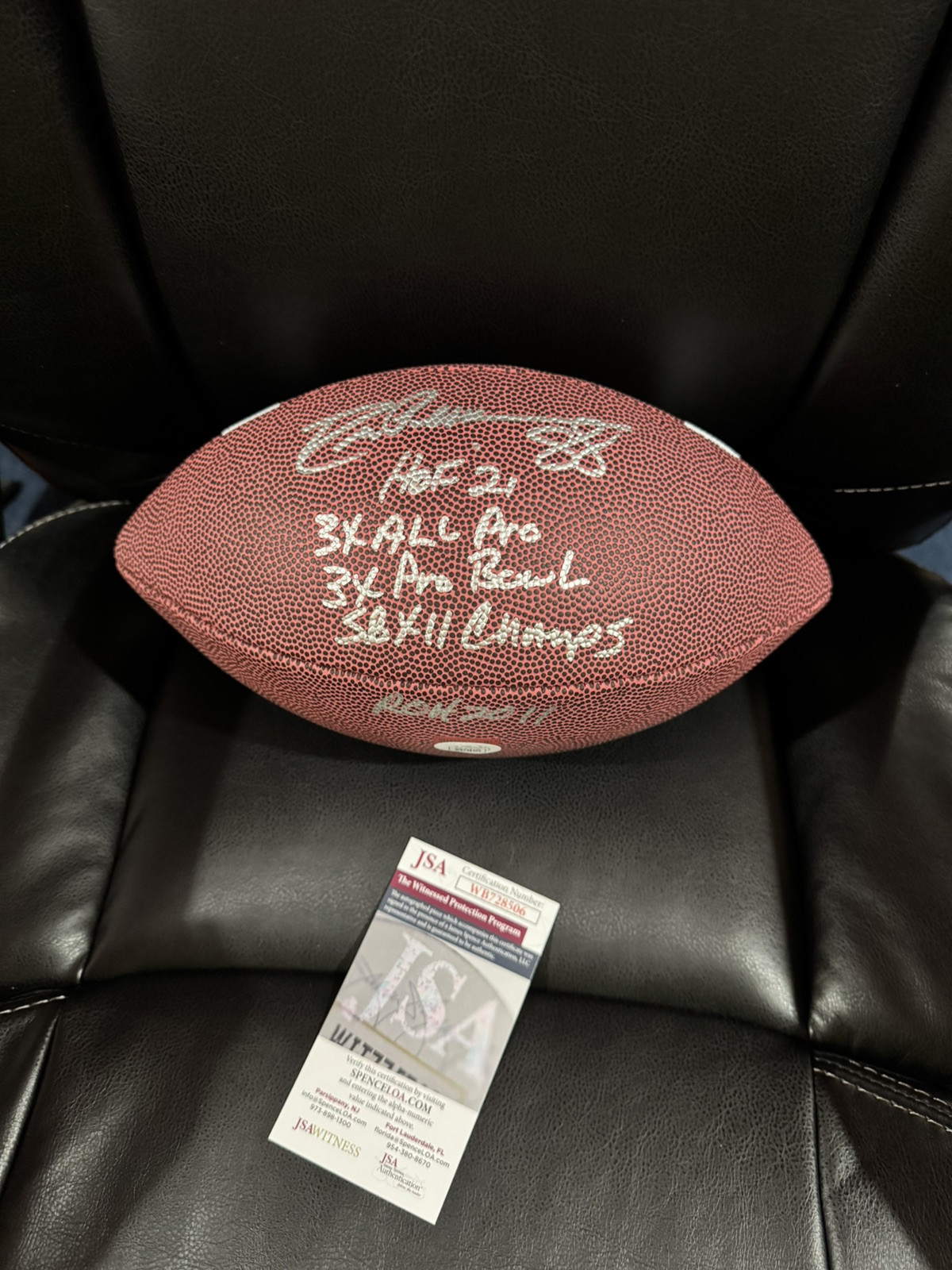 Drew Pearson Signed Stat Football, JSA, 5 Inscriptions Dallas Cowboys