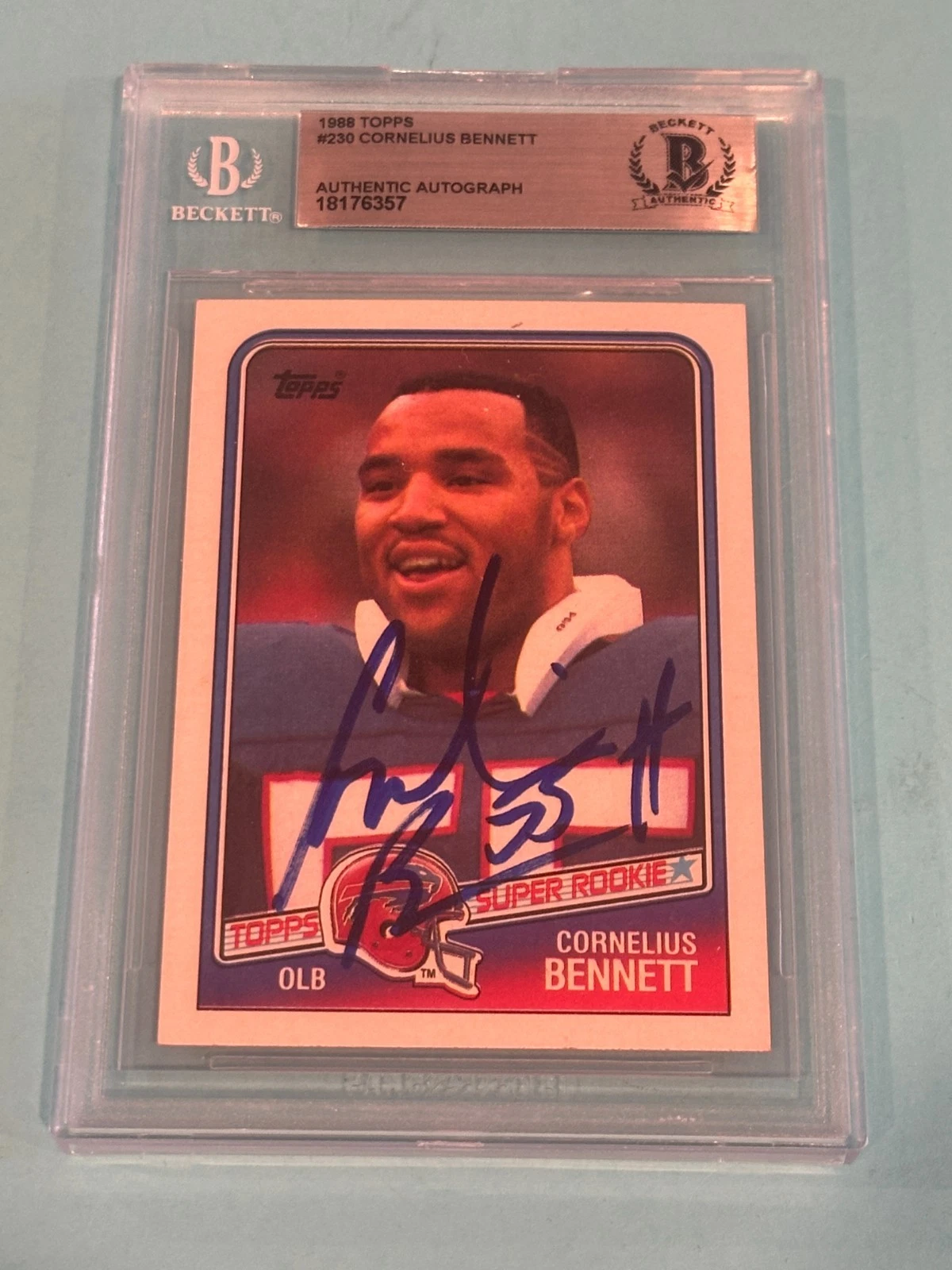CORNELIUS BENNETT Signed 1988 TOPPS Card #230 Beckett BAS
