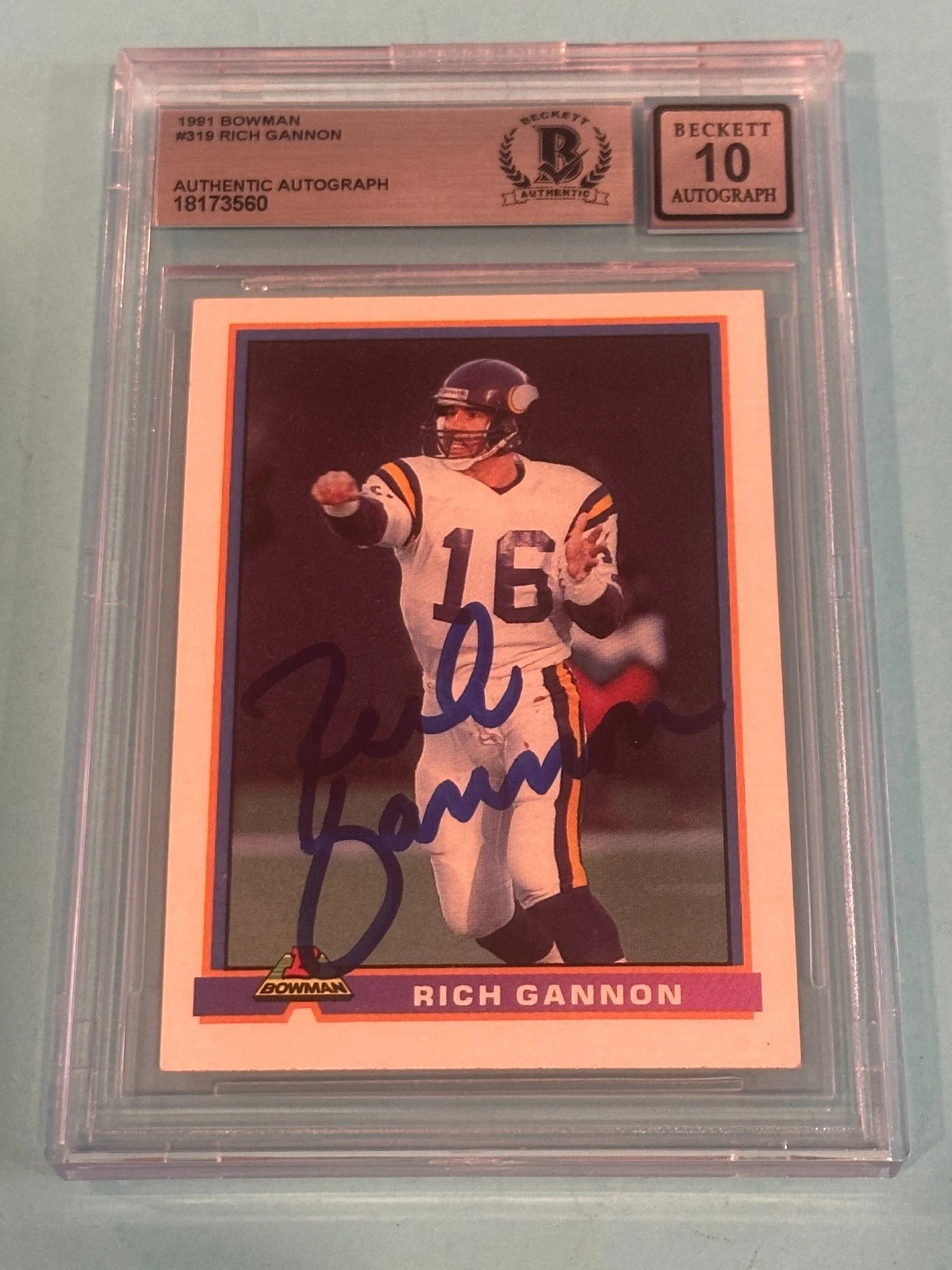 RICH GANNON Signed 1991 BOWMAN Card #319 Beckett Authenticated BAS AUTO 10
