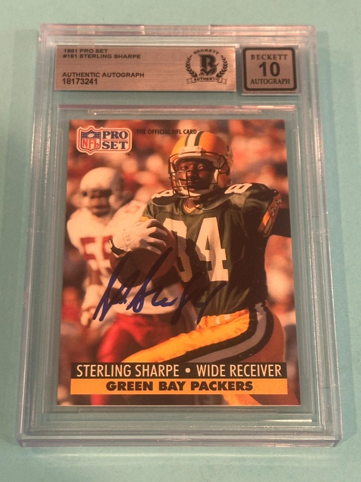 STERLING SHARPE Signed 1991 PRO SET Card #161 Beckett (BAS) AUTO 10