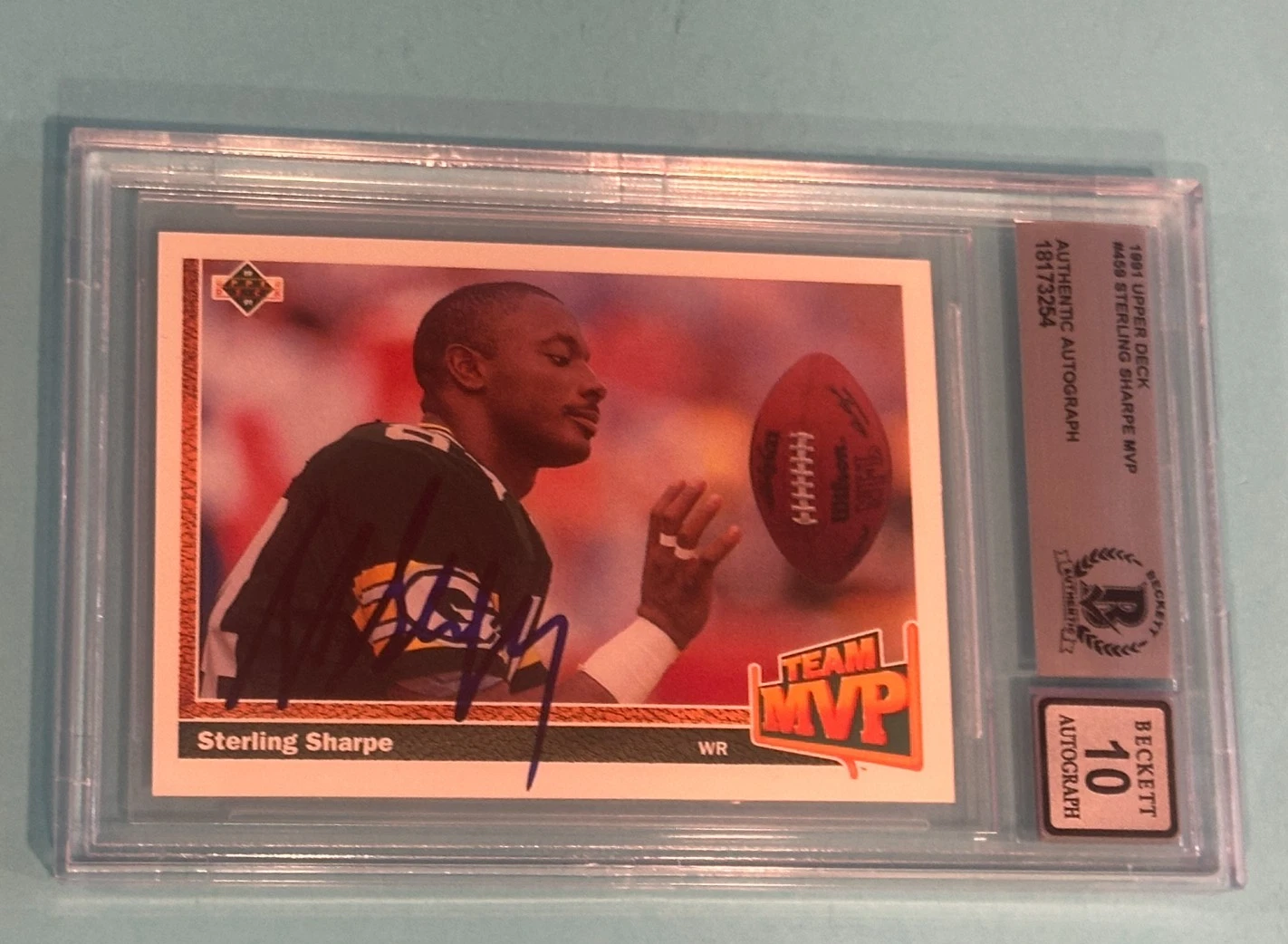 STERLING SHARPE Signed 1991 UPPER DECK Card #459 Beckett (BAS) AUTO 10