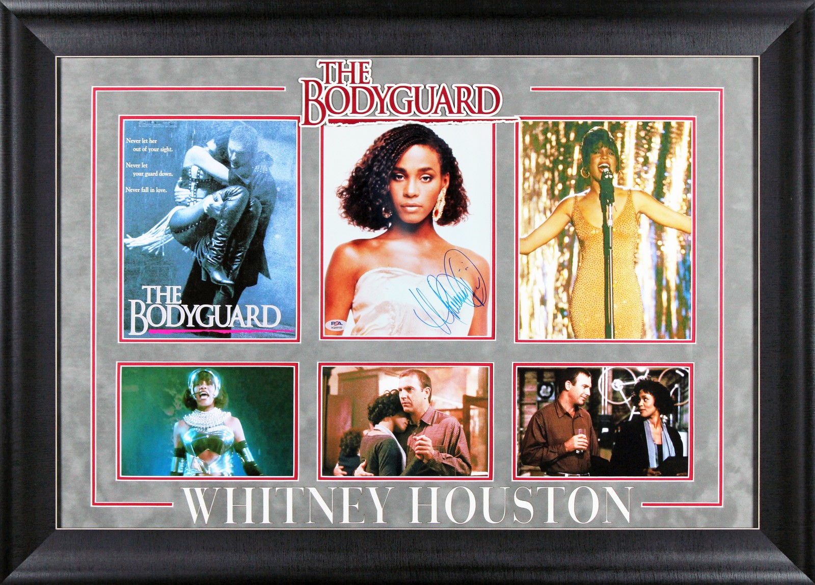 WHITNEY HOUSTON THE BODYGUARD AUTHENTIC SIGNED 8×10 FRAMED PHOTO PSA #AQ08153 COLLECTIBLE MEMORABILIA