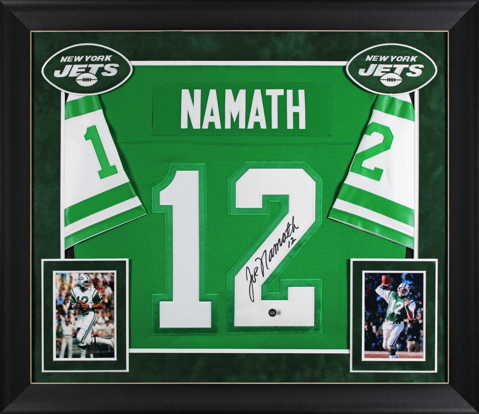 Jets Joe Namath Authentic Signed Green Mitchell & Ness Framed Jersey BAS 2