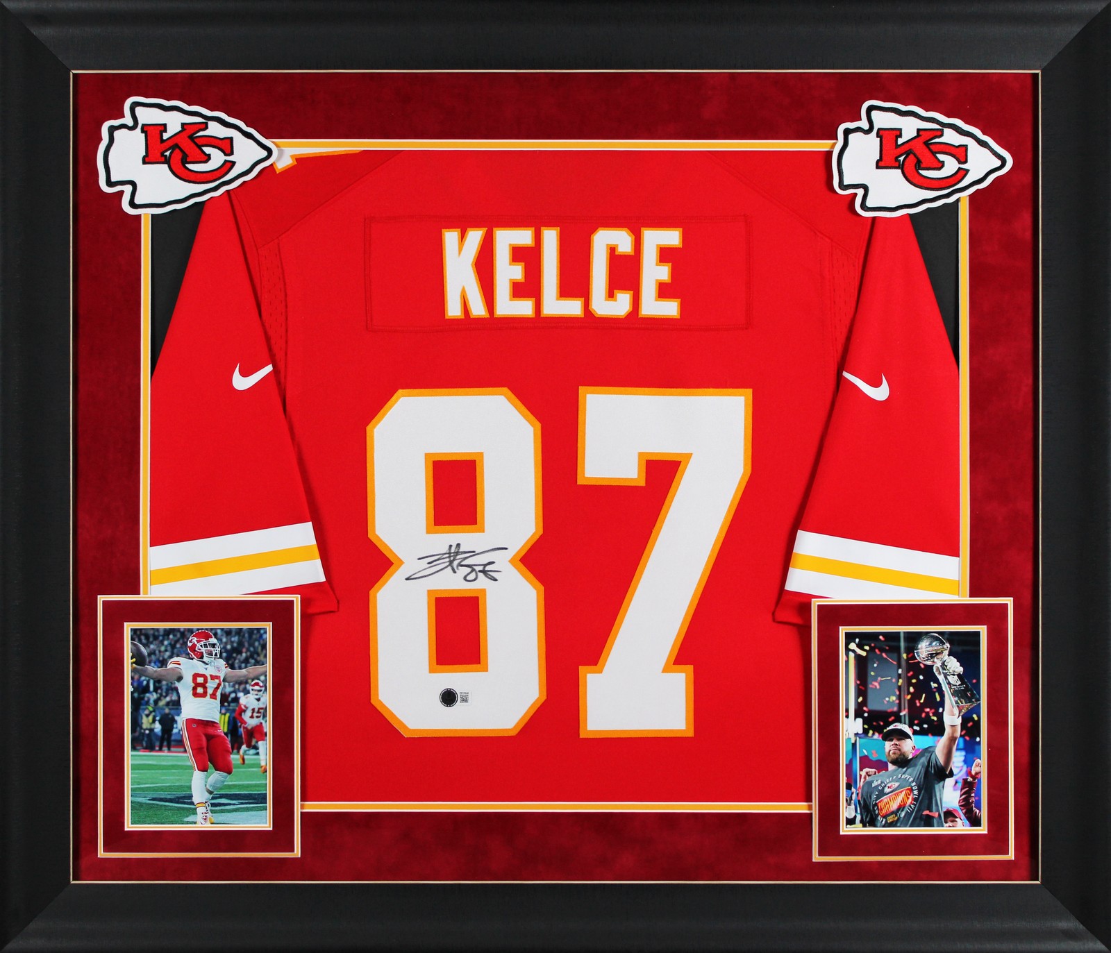 Chiefs Travis Kelce Authentic Signed Red Nike Limited Framed Jersey BAS Witness