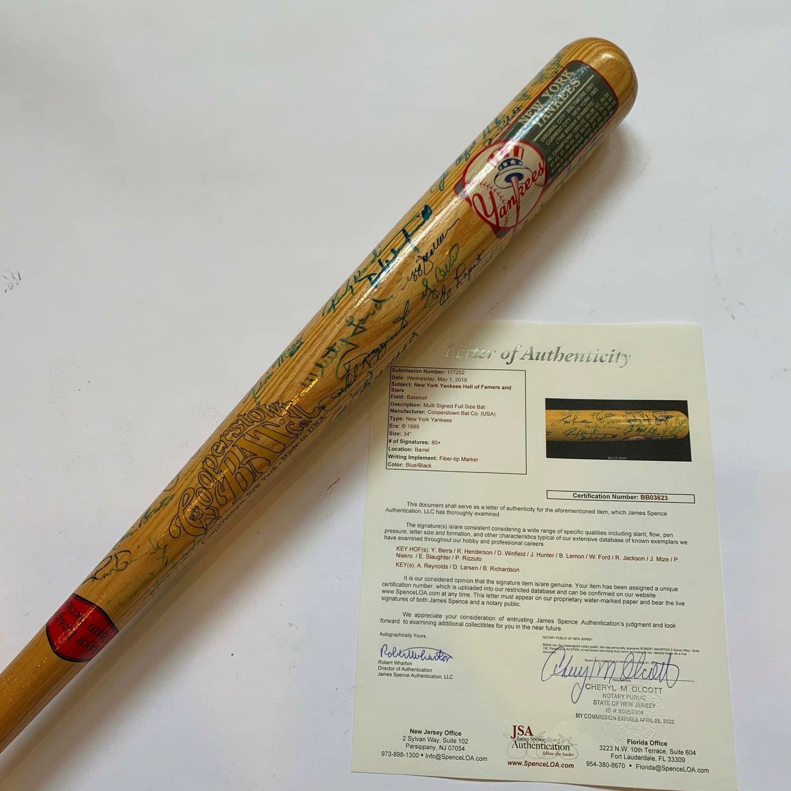 New York Yankees Hall Of Fame & Greats Signed Cooperstown Bat W/ 90 Signatures!