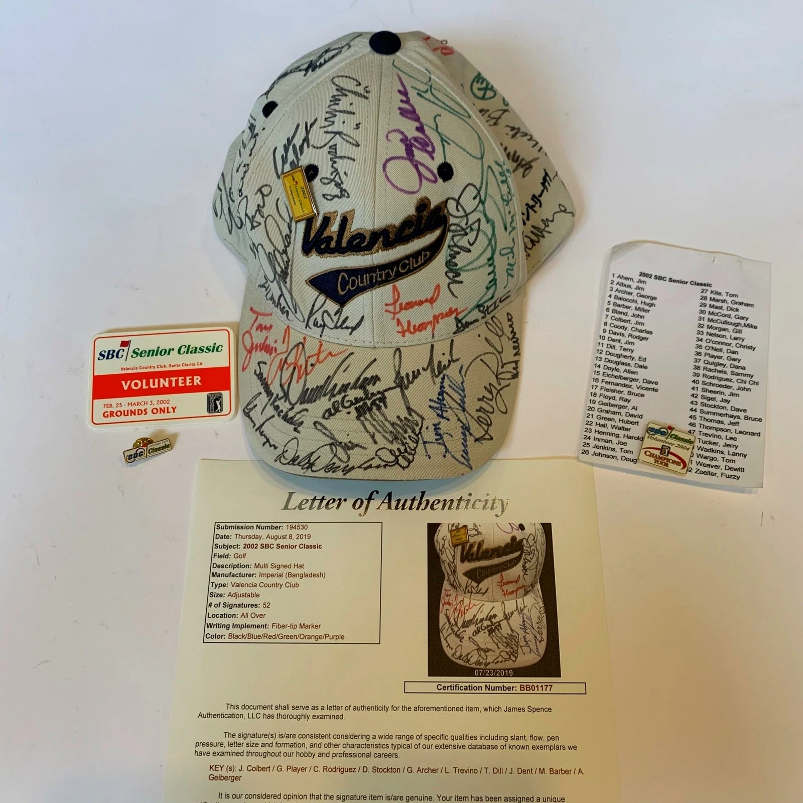 2002 PGA SBC Senior Classic Signed Golf Cap Hat 52 Sigs With JSA COA