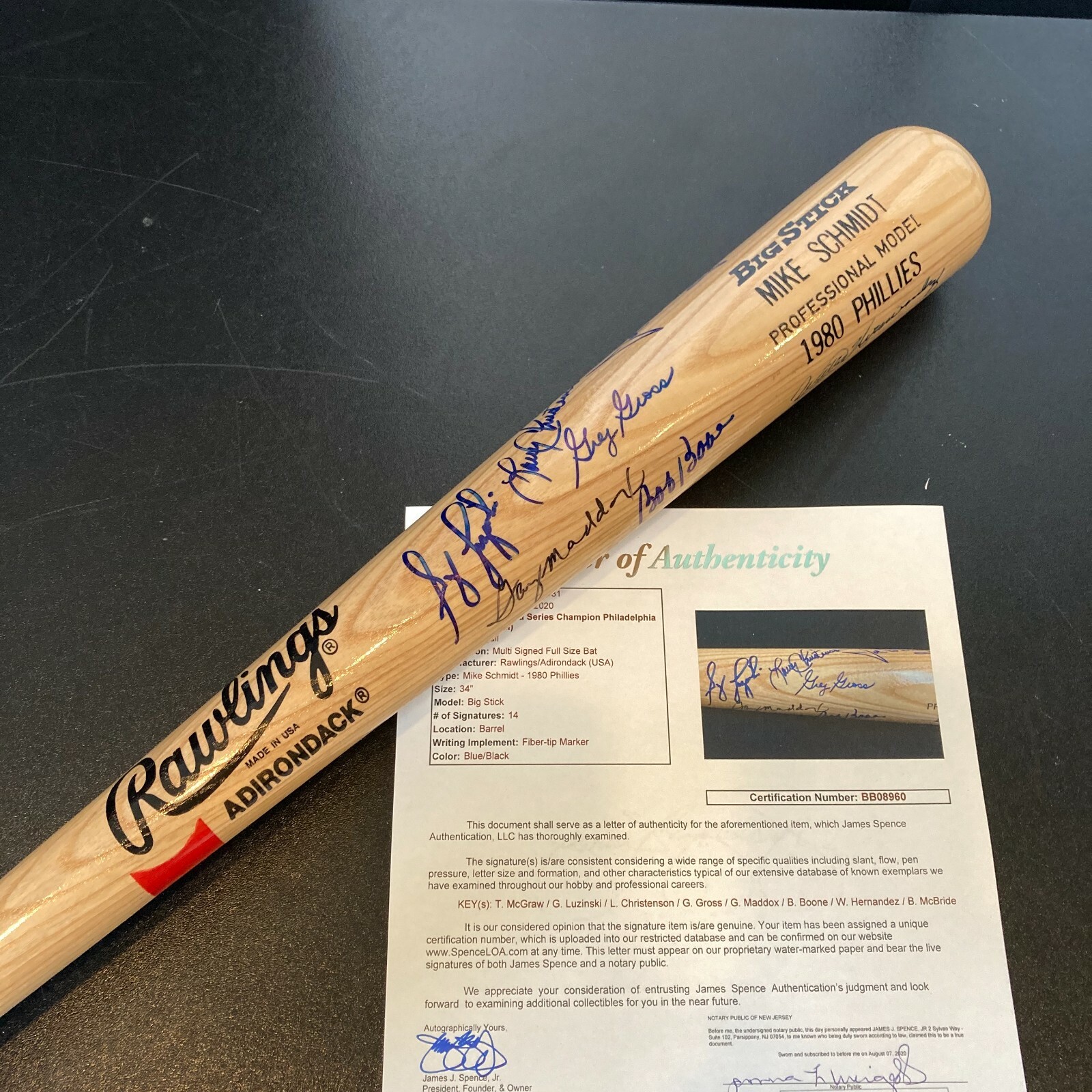 1980 PHILADELPHIA PHILLIES WORLD SERIES CHAMPS TEAM SIGNED BAT SIGS WITH JSA COA COLLECTIBLE MEMORABILIA