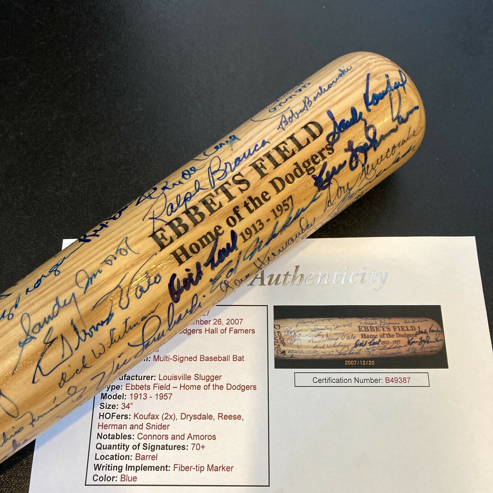 Brooklyn & Los Angeles Dodgers Multi Signed Bat 70+ Sigs! JSA COA Sandy Koufax