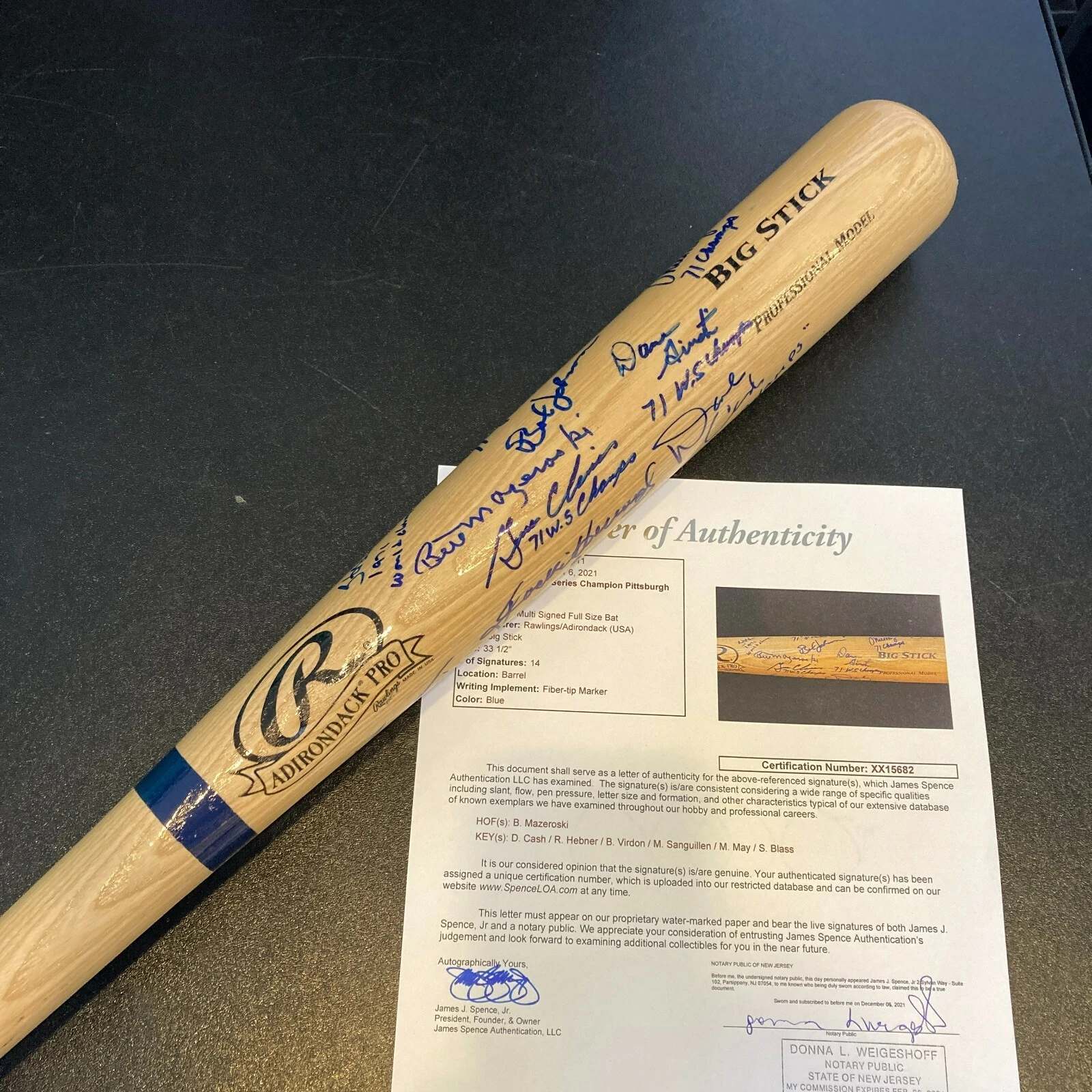 1971 Pittsburgh Pirates World Series Champs Team Signed Baseball Bat JSA COA