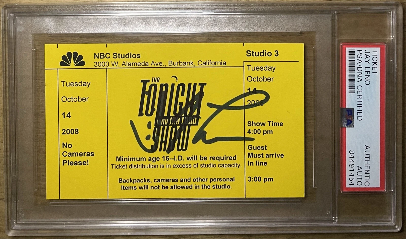 Jay Leno Signed The Tonight Show Full Authentic NBC Ticket Autograph PSA DNA
