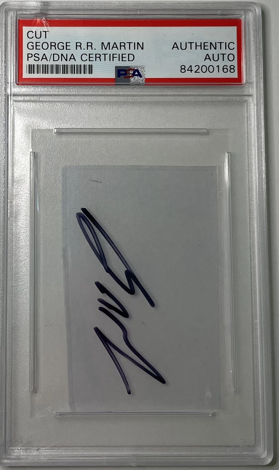 GEORGE RR MARTIN SIGNED CLEAR PLASTIC CUT GAME OF THRONES AUTOGRAPH PSA DNA