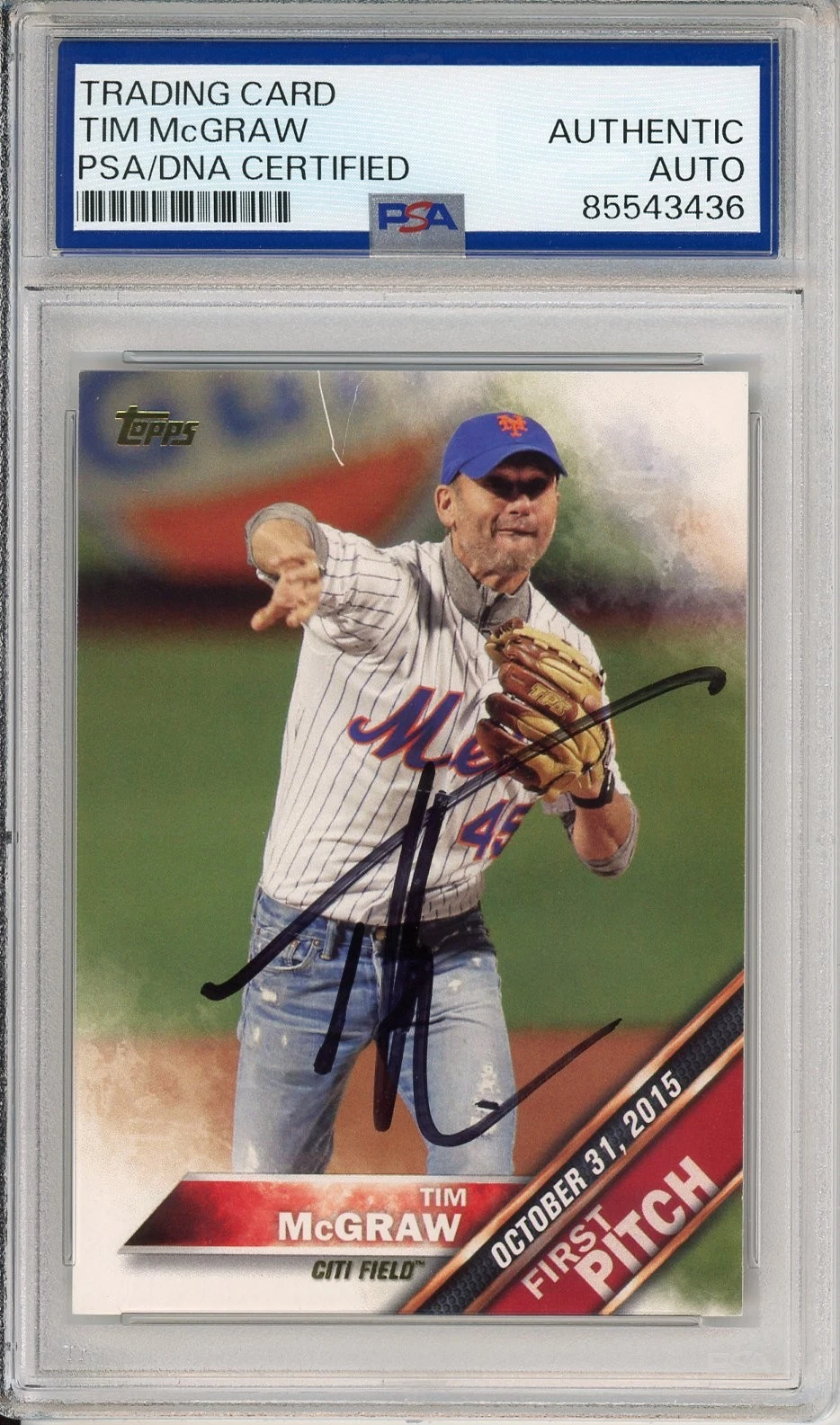 2016 Topps First Pitch NY Mets Tim McGraw SIGNED Card PSA DNA COA Autographed