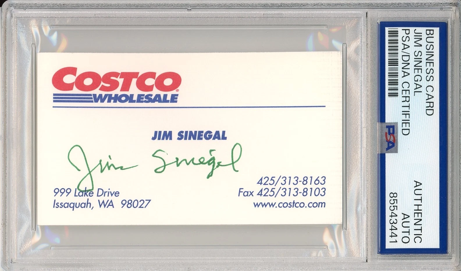 JIM SINEGAL COSTCO FOUNDER SIGNED BUSINESS CARD PSA DNA COA AUTHENTIC AUTOGRAPH