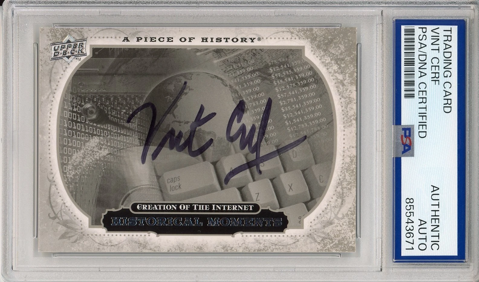 2008 UPPER DECK PIECE OF HISTORY VINTON VINT CERF SIGNED CARD PSA DNA AUTOGRAPH