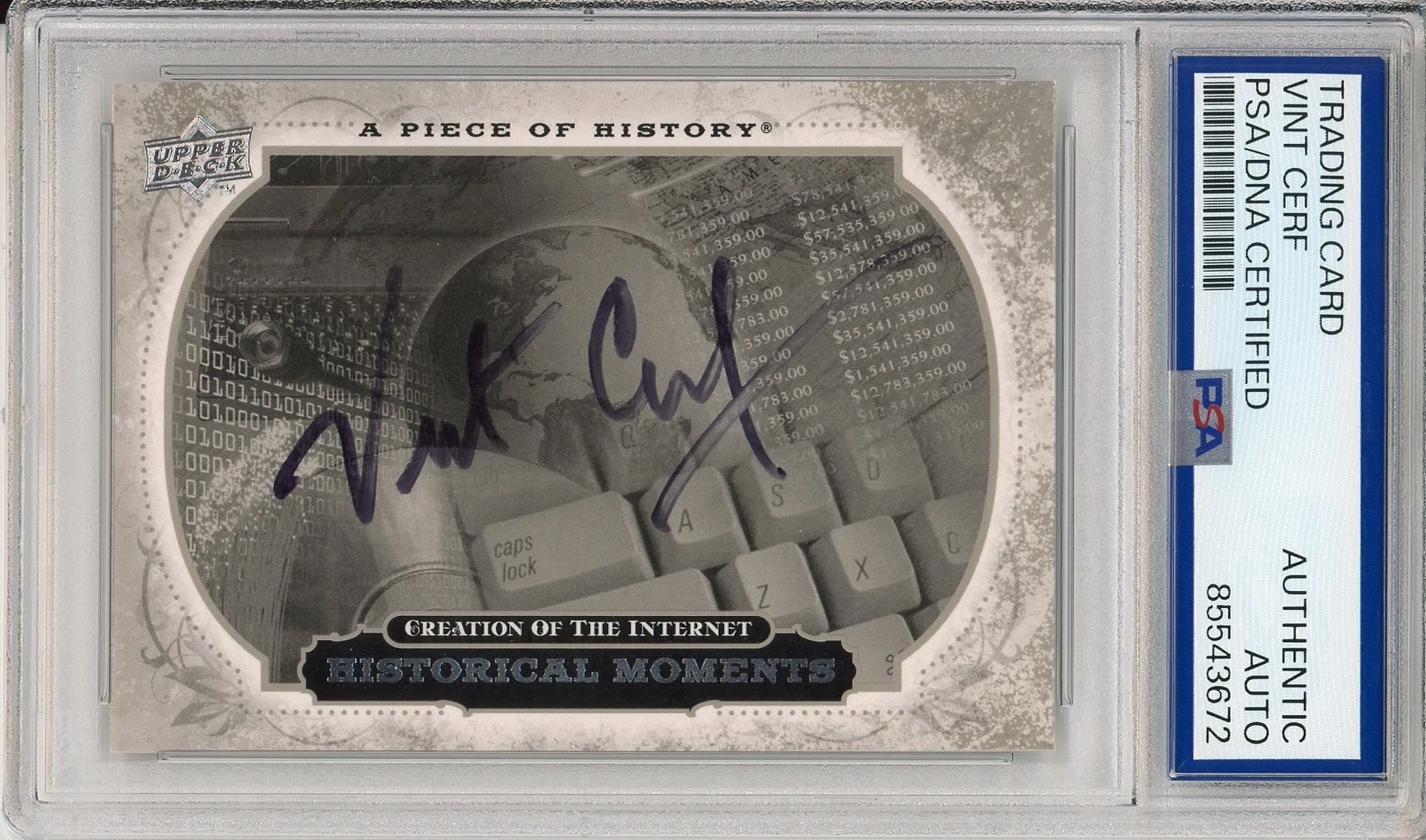 2008 UPPER DECK PIECE OF HISTORY CREATION INTERNET VINT CERF SIGNED PSA DNA COA