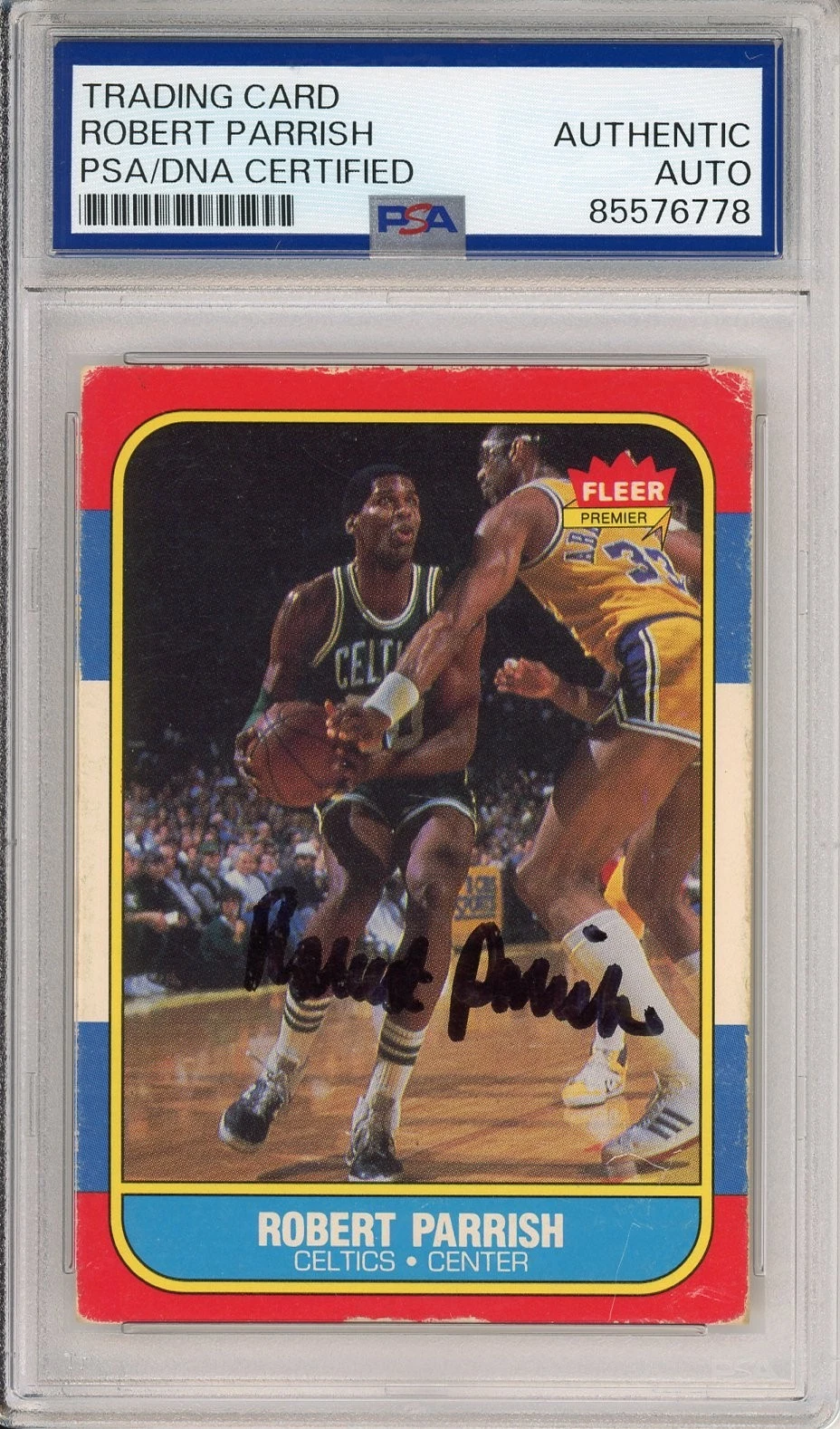 1986 86/87 FLEER ROBERT PARISH CELTICS HOF SIGNED CARD PSA DNA COA AUTOGRAPH