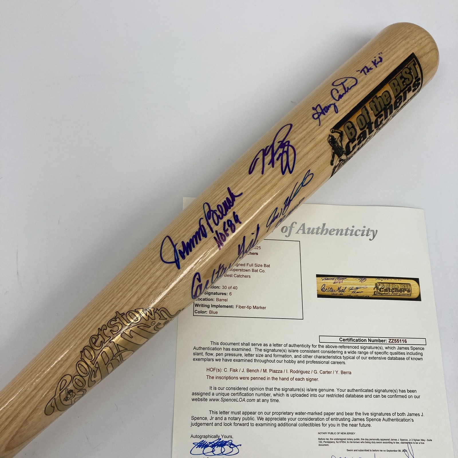 Greatest Catchers Signed Bat Yogi Berra Johnny Bench Carter Rodriguez Piazza JSA