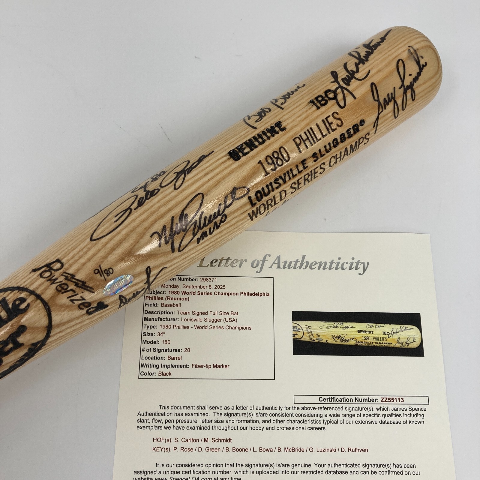 Beautiful 1980 Philadelphia Phillies World Series Champs Team Signed Bat JSA COA