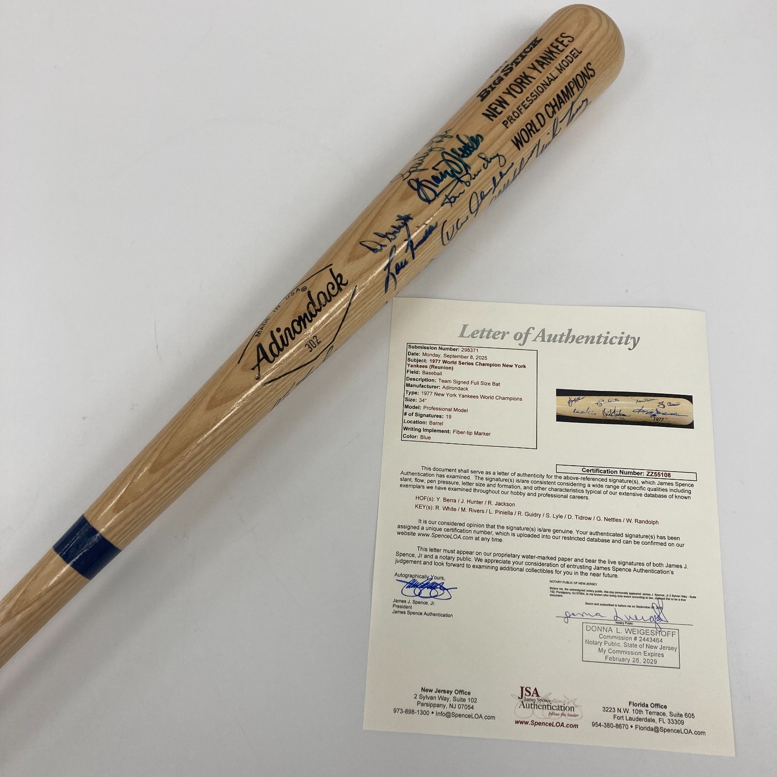 1977 New York Yankees World Series Champs Team Signed Bat JSA COA