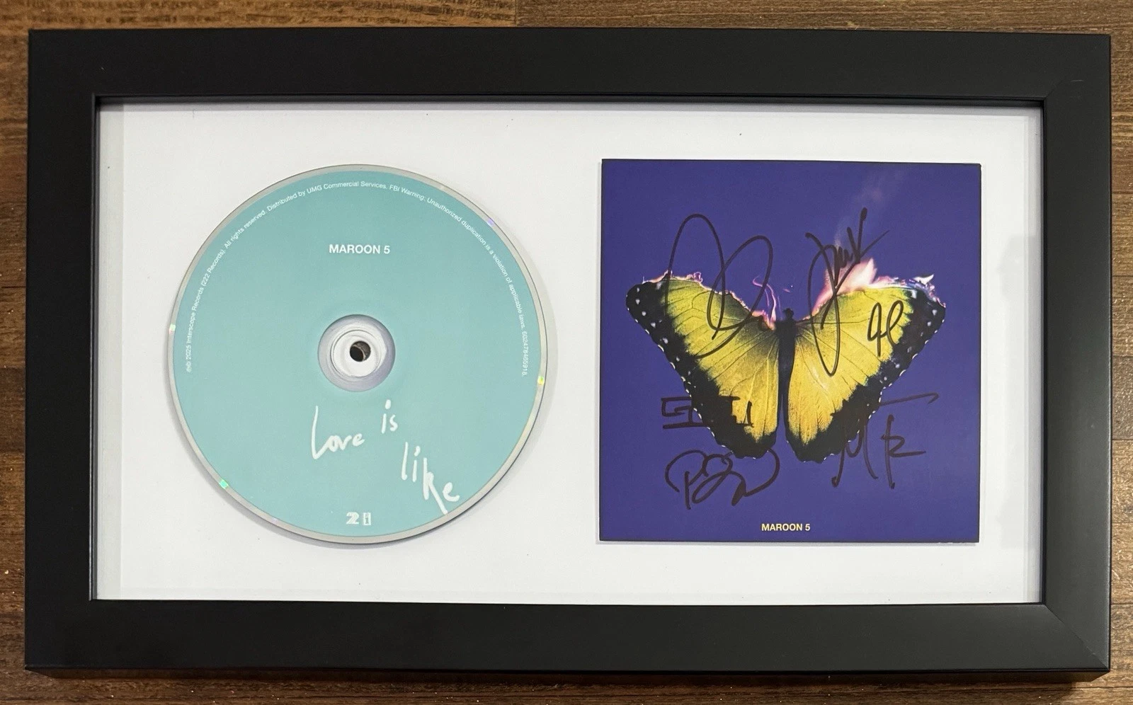 FRAMED SIGNED Maroon 5 Autographed Album Card & Love Is Like CD Beckett BAS COA