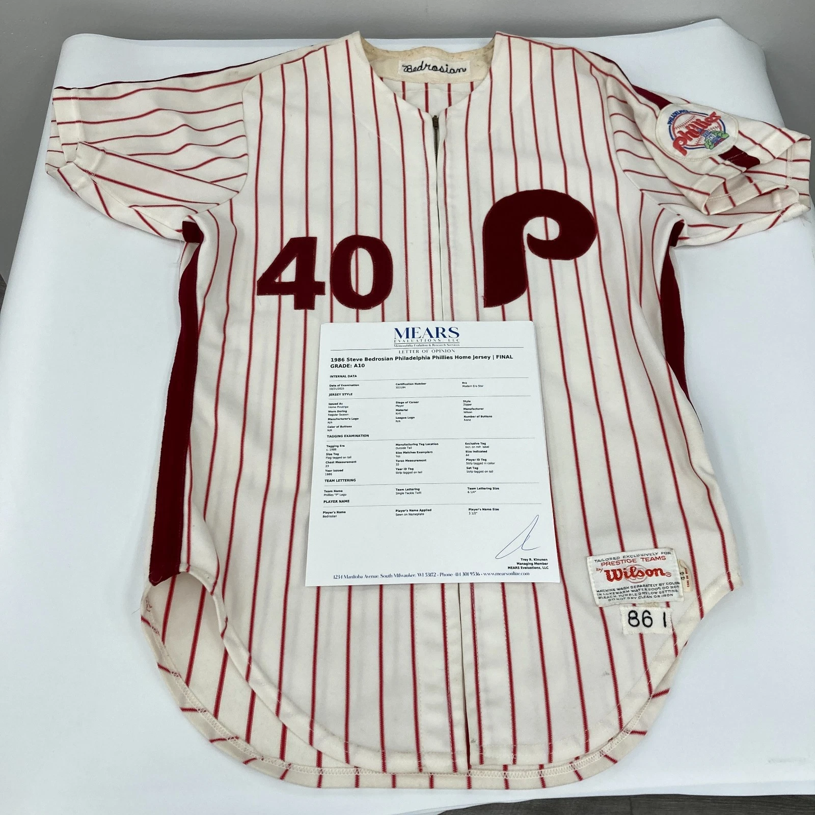 Steve Bedrosian 1986 Game Used Philadelphia Phillies Jersey MEARS A10 The Finest
